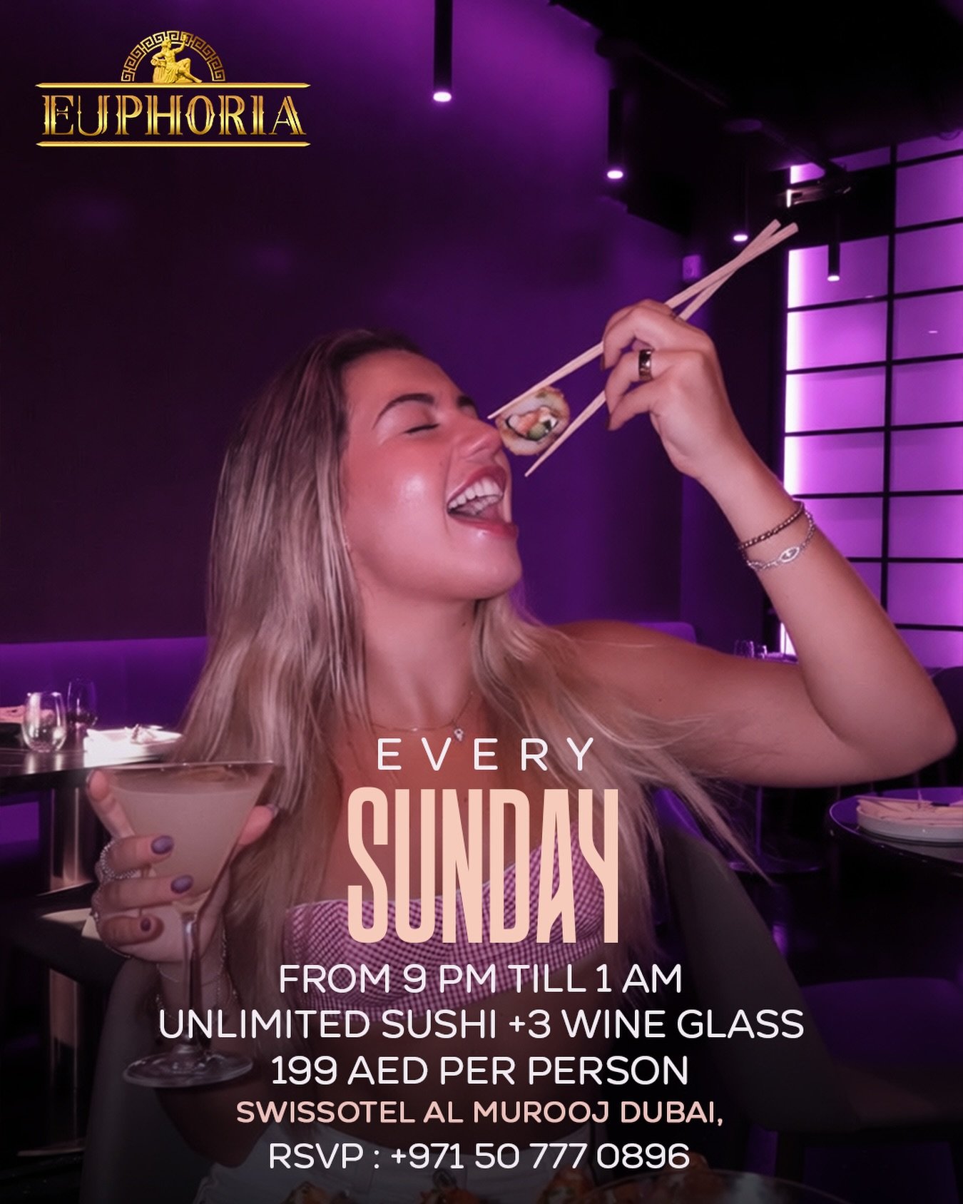 Unlimited sushi social poster from Euphoria Lounge & Club.